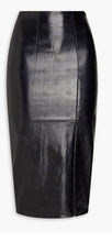 Load image into Gallery viewer, Logo Embossed Faux Leather Midi Pencil Skirt
