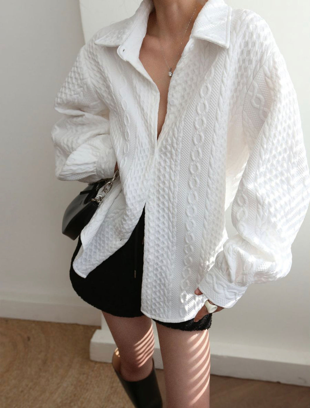 Cable Knit Oversized Shirt