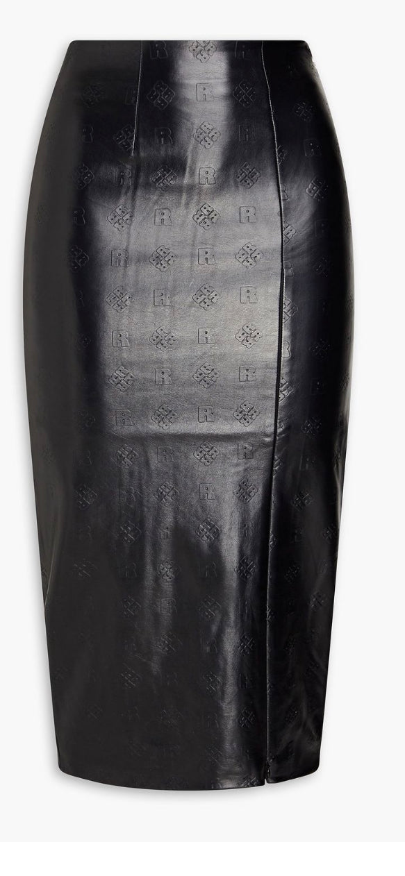 Logo Embossed Faux Leather Midi Pencil Skirt