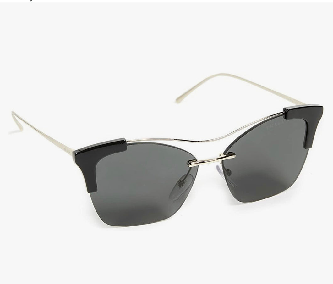 Black/Gold Plastic Cat-Eye Sunglasses Grey Lens