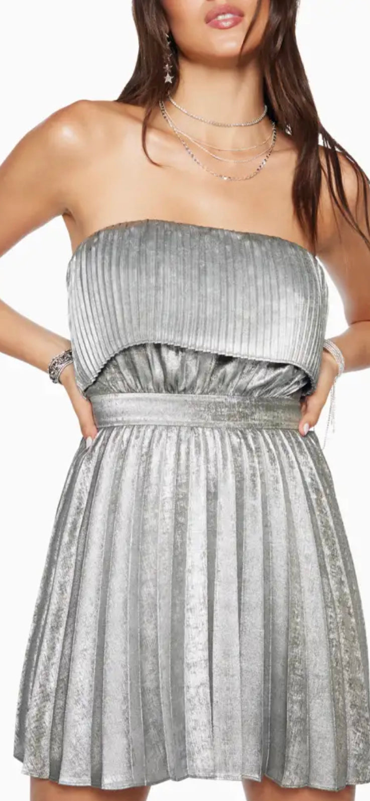 Ryleigh Metallic Pleated Mini Dress