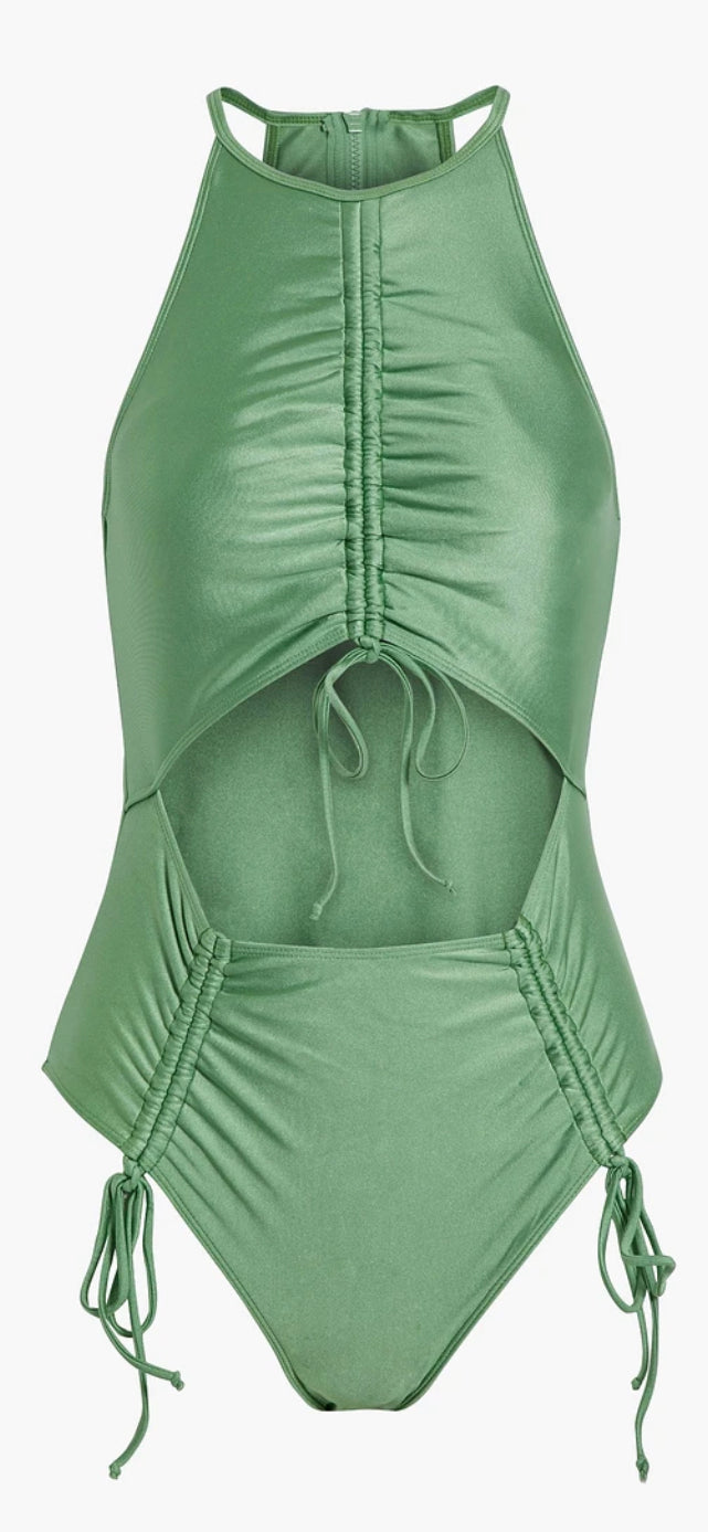 Daho Ruched Cutout Metallic Swimsuit