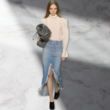 Load image into Gallery viewer, Long Cross Over Denim Skirt
