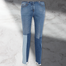 Load image into Gallery viewer, Cropped frayed patchwork high-rise slim-leg jean
